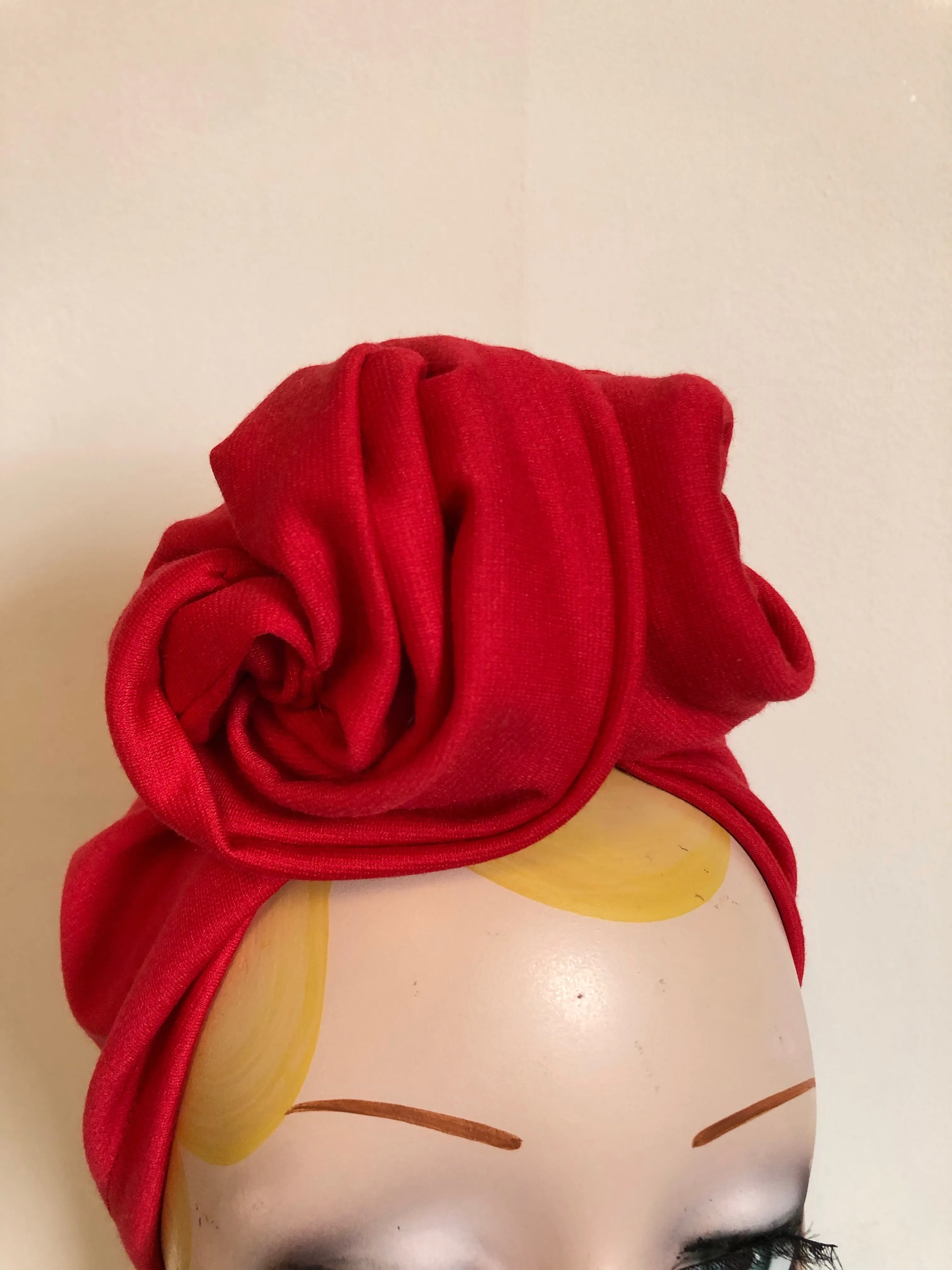Made To Order: ROSE KNOT 1940s Pre-tied Stretchy Turban in 8 Colours: red, black, leopard, olive green, mustard, rust, grey & navy