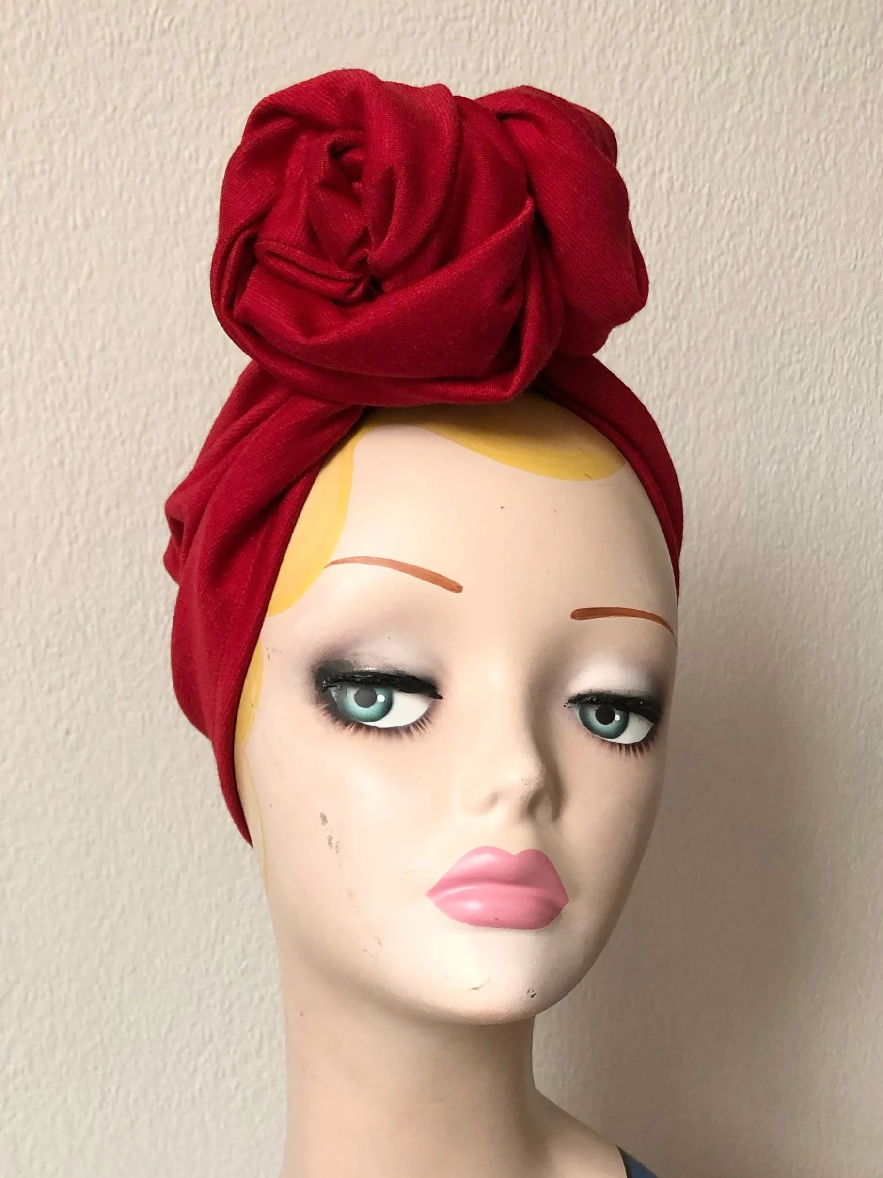 Made To Order: ROSE KNOT 1940s Pre-tied Stretchy Turban in 8 Colours: red, black, leopard, olive green, mustard, rust, grey & navy