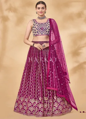 Magenta Mirror And Sequence Embroidered Lehenga Choli