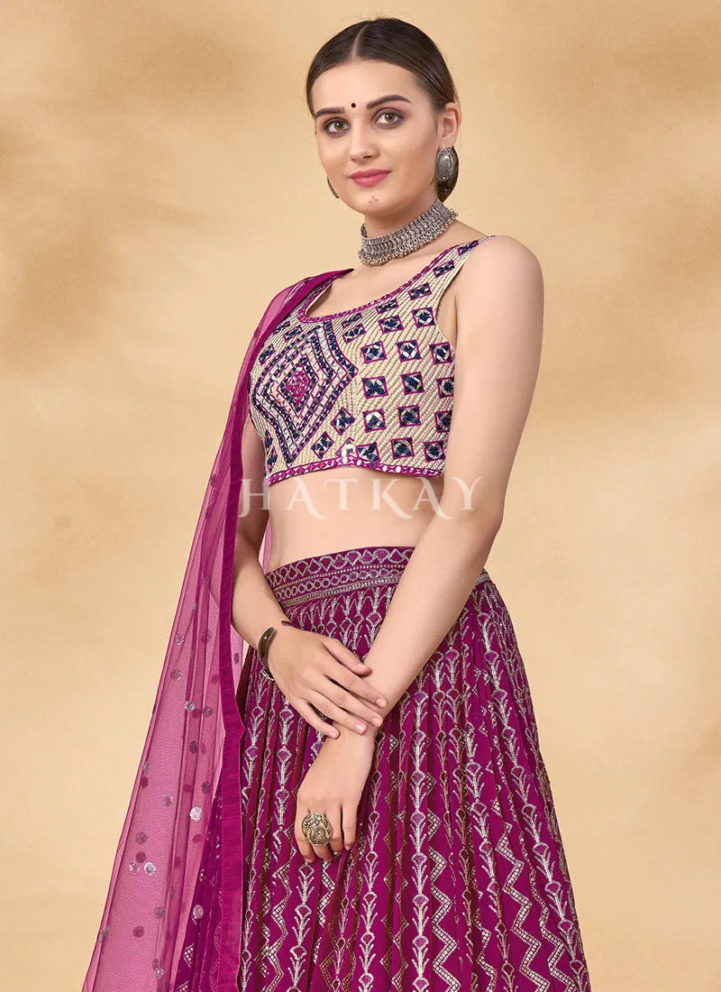 Magenta Mirror And Sequence Embroidered Lehenga Choli