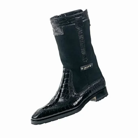 Mauri "Masculine" 2842 Black Alligator/Ostrich Leg Dress Boots