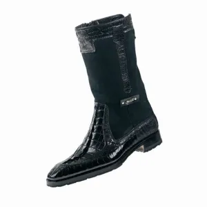 Mauri "Masculine" 2842 Black Alligator/Ostrich Leg Dress Boots
