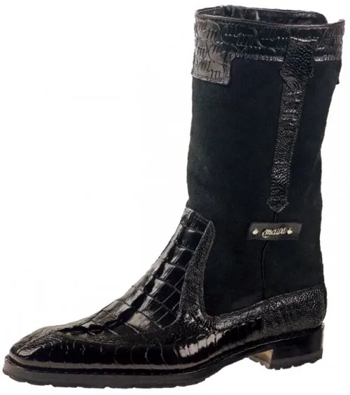 Mauri "Masculine" 2842 Black Alligator/Ostrich Leg Dress Boots