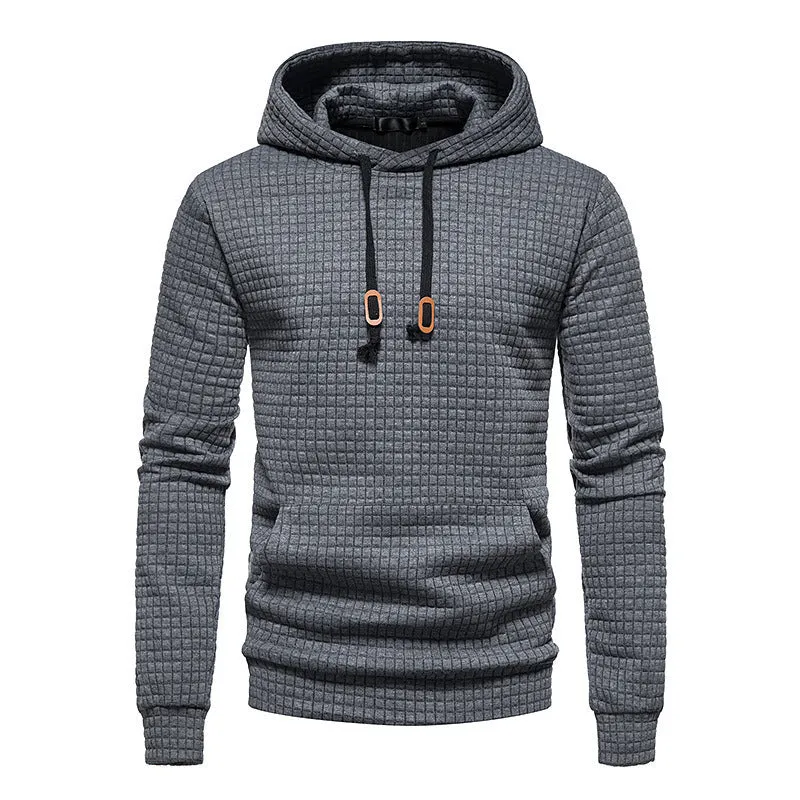 Mens Hooded Sweatshirt Casual Long Sleeve Drawstring Waffle Knit Pullover Hoodies
