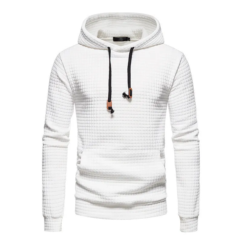 Mens Hooded Sweatshirt Casual Long Sleeve Drawstring Waffle Knit Pullover Hoodies