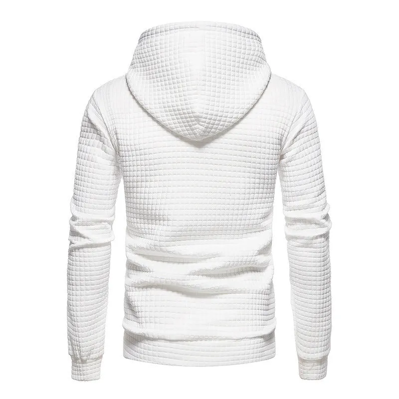 Mens Hooded Sweatshirt Casual Long Sleeve Drawstring Waffle Knit Pullover Hoodies