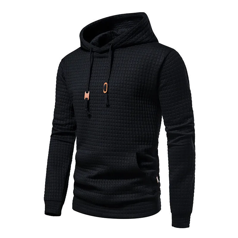 Mens Hooded Sweatshirt Casual Long Sleeve Drawstring Waffle Knit Pullover Hoodies