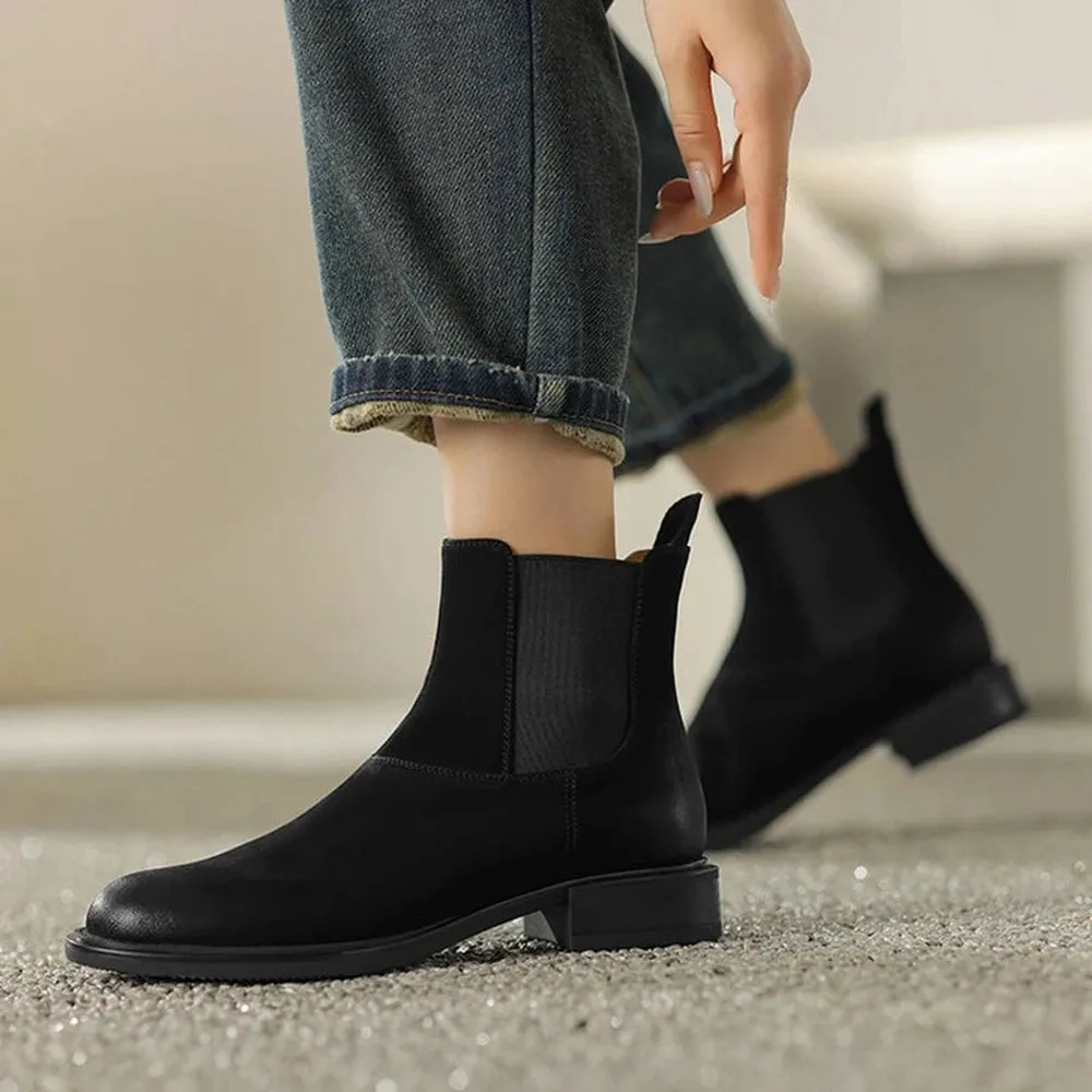 Merendy Retro Leather Chunky Chelsea Boots