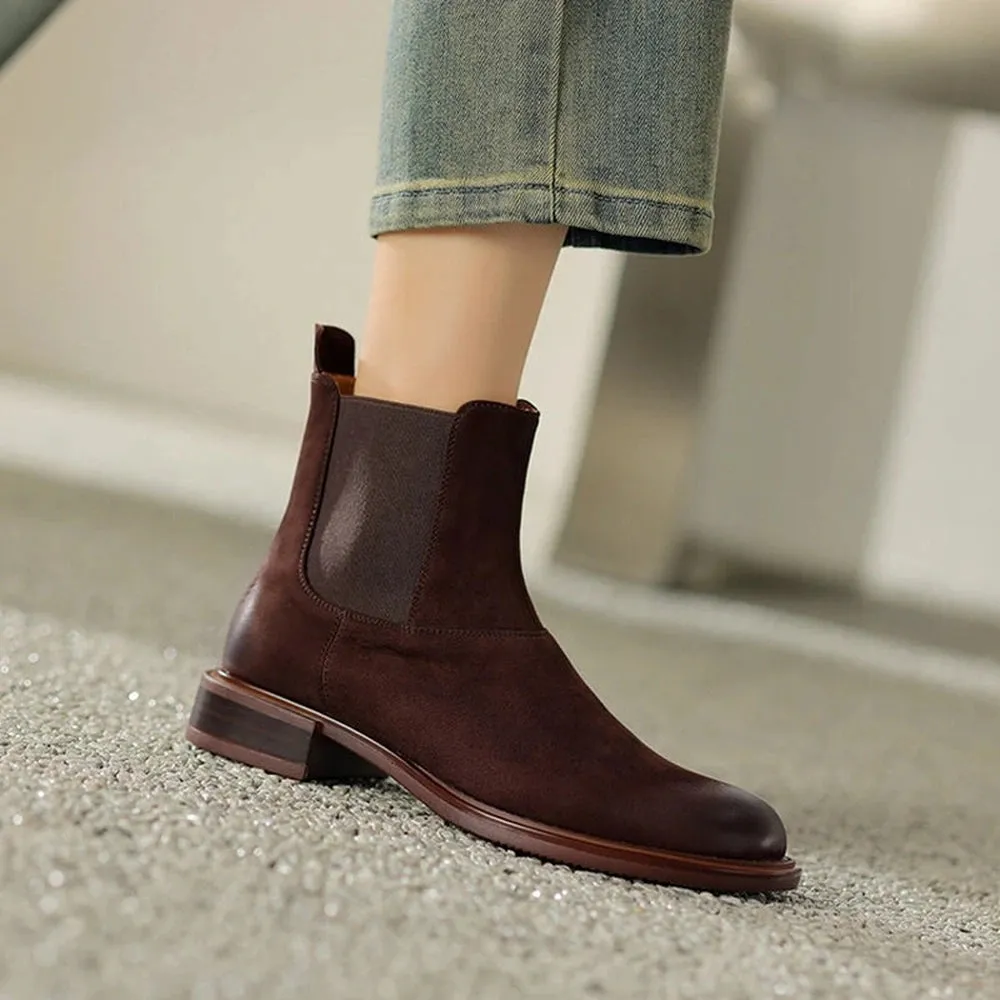 Merendy Retro Leather Chunky Chelsea Boots