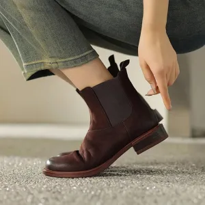 Merendy Retro Leather Chunky Chelsea Boots