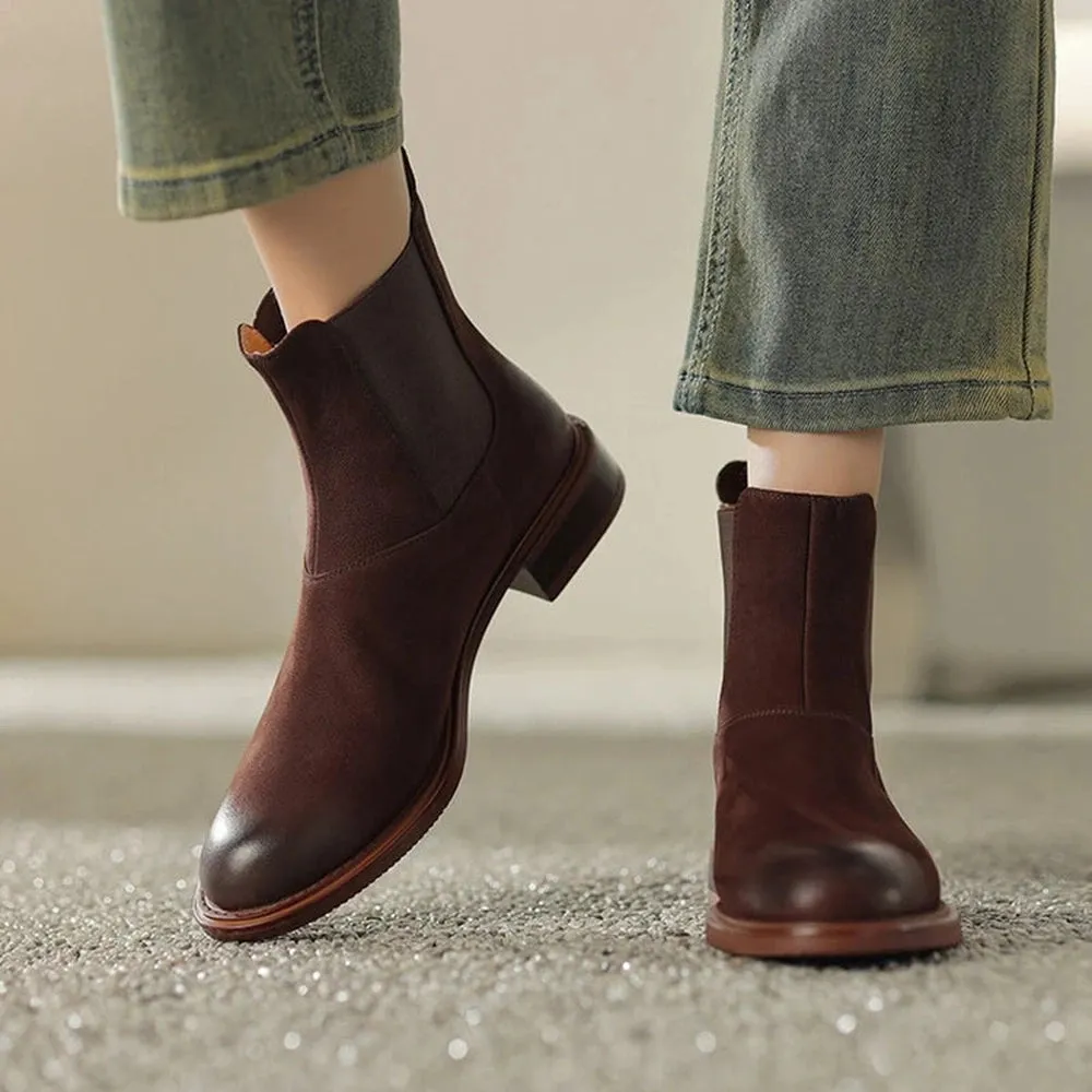 Merendy Retro Leather Chunky Chelsea Boots