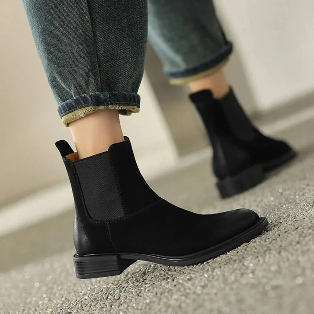 Merendy Retro Leather Chunky Chelsea Boots