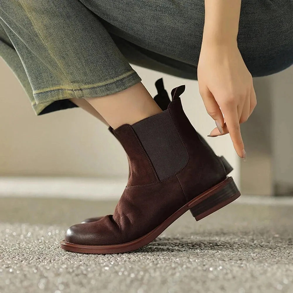 Merendy Retro Leather Chunky Chelsea Boots