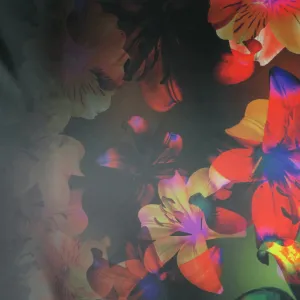 Multicolored Floral on Black Background Printed Polyester Mikado Fabric
