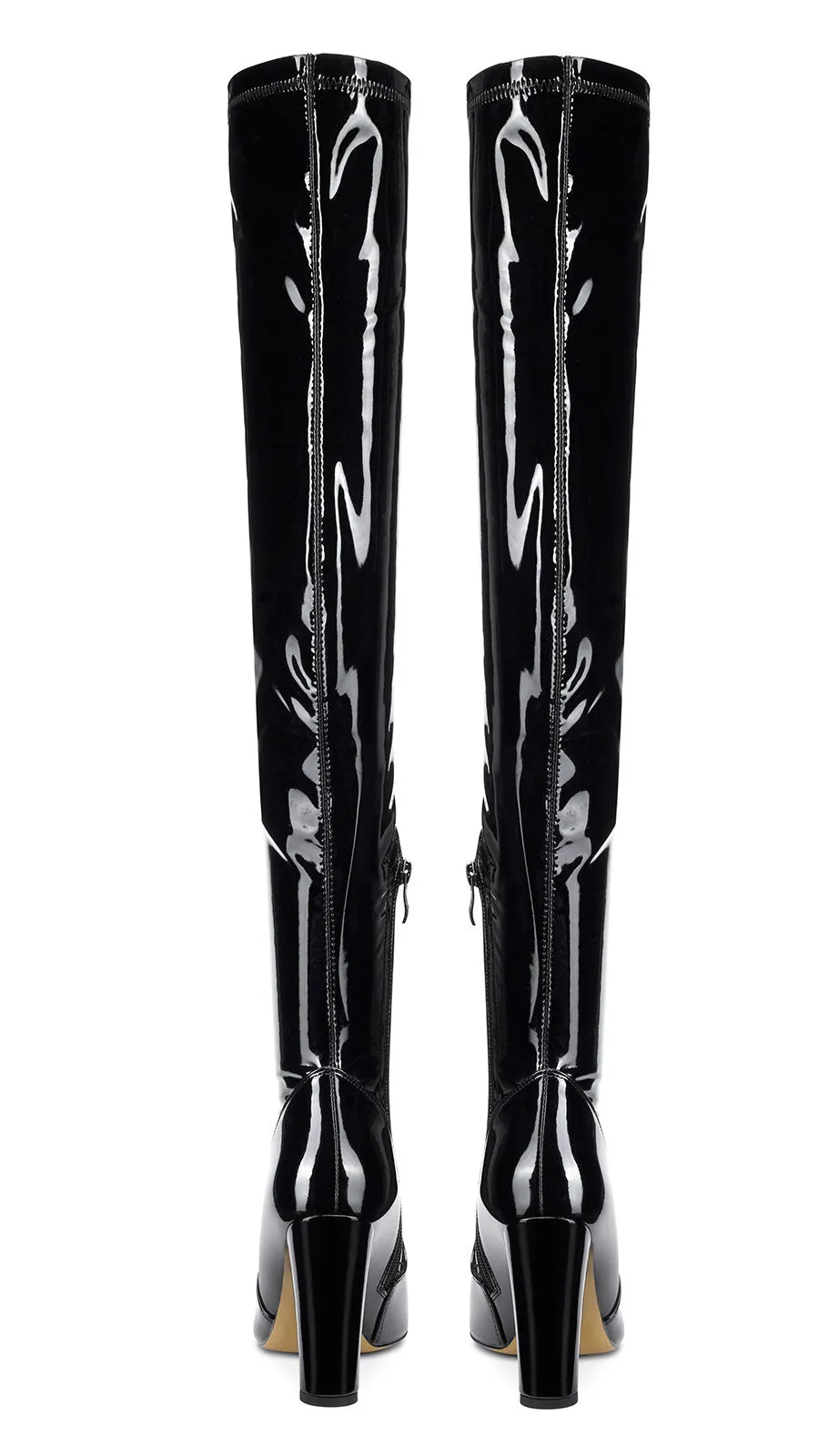 NobleOnly Women's High Heels Over Knee Boots Pointed-Toe Sexy Boot with Zipper Basic Office Boot 4" Chunky Heel Shoes