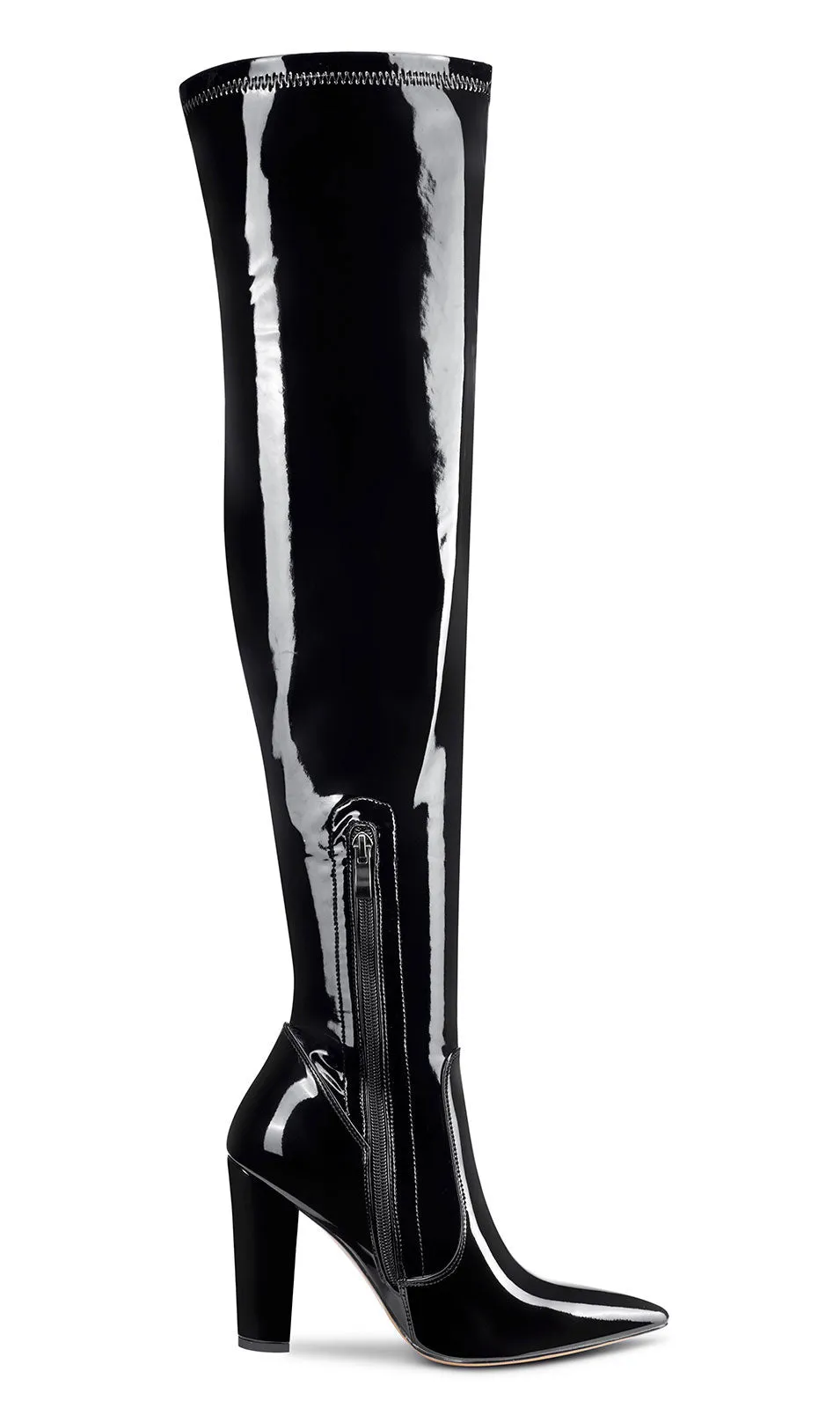 NobleOnly Women's High Heels Over Knee Boots Pointed-Toe Sexy Boot with Zipper Basic Office Boot 4" Chunky Heel Shoes