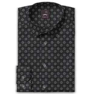 Pure Cotton - Semi-Spread Collar - Long Sleeve - Dark Gray Floral Maze