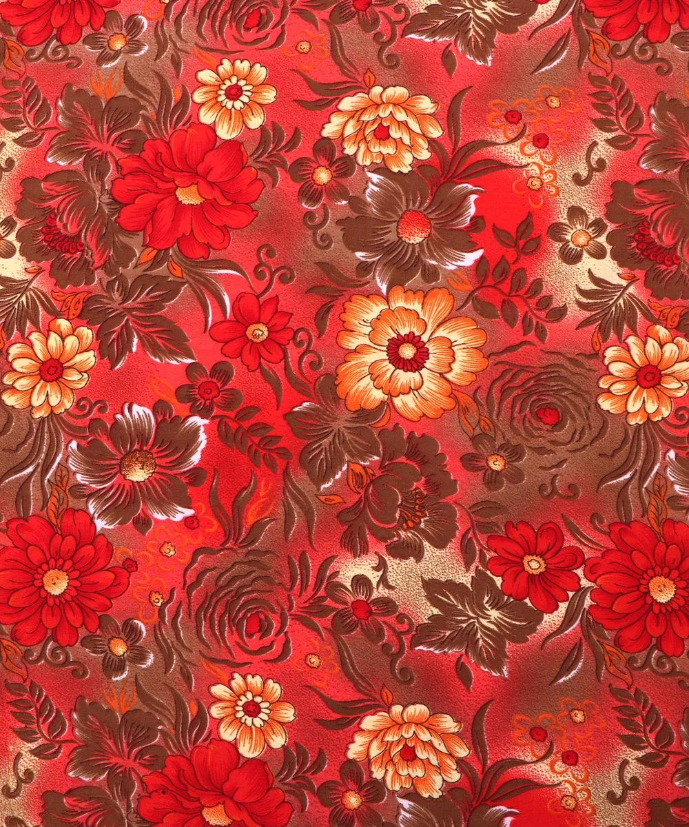 Red Brown Floral Pattern Crepe Fabric