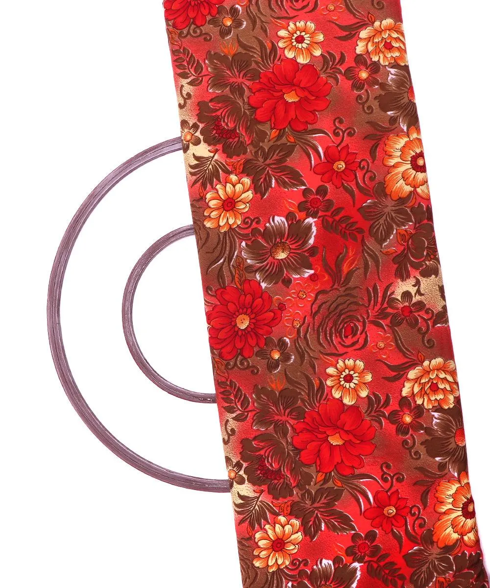 Red Brown Floral Pattern Crepe Fabric