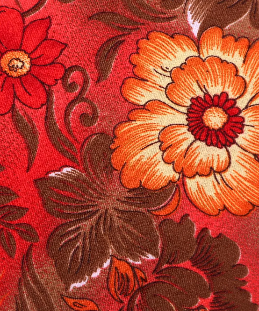 Red Brown Floral Pattern Crepe Fabric