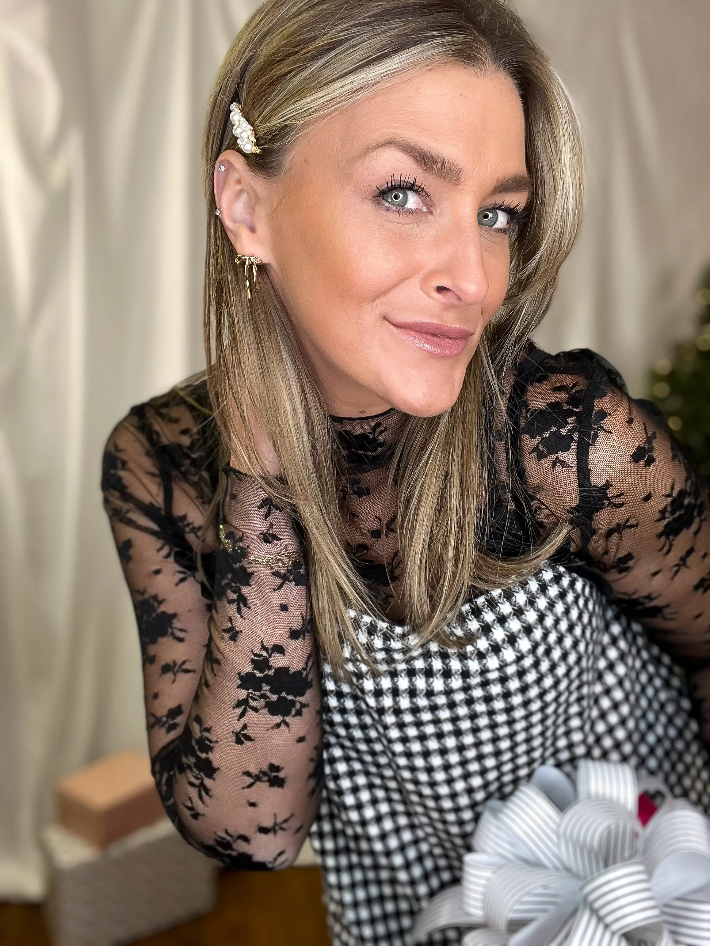 Ribbon Strap Gingham Plaid Ruffle Hem Dress