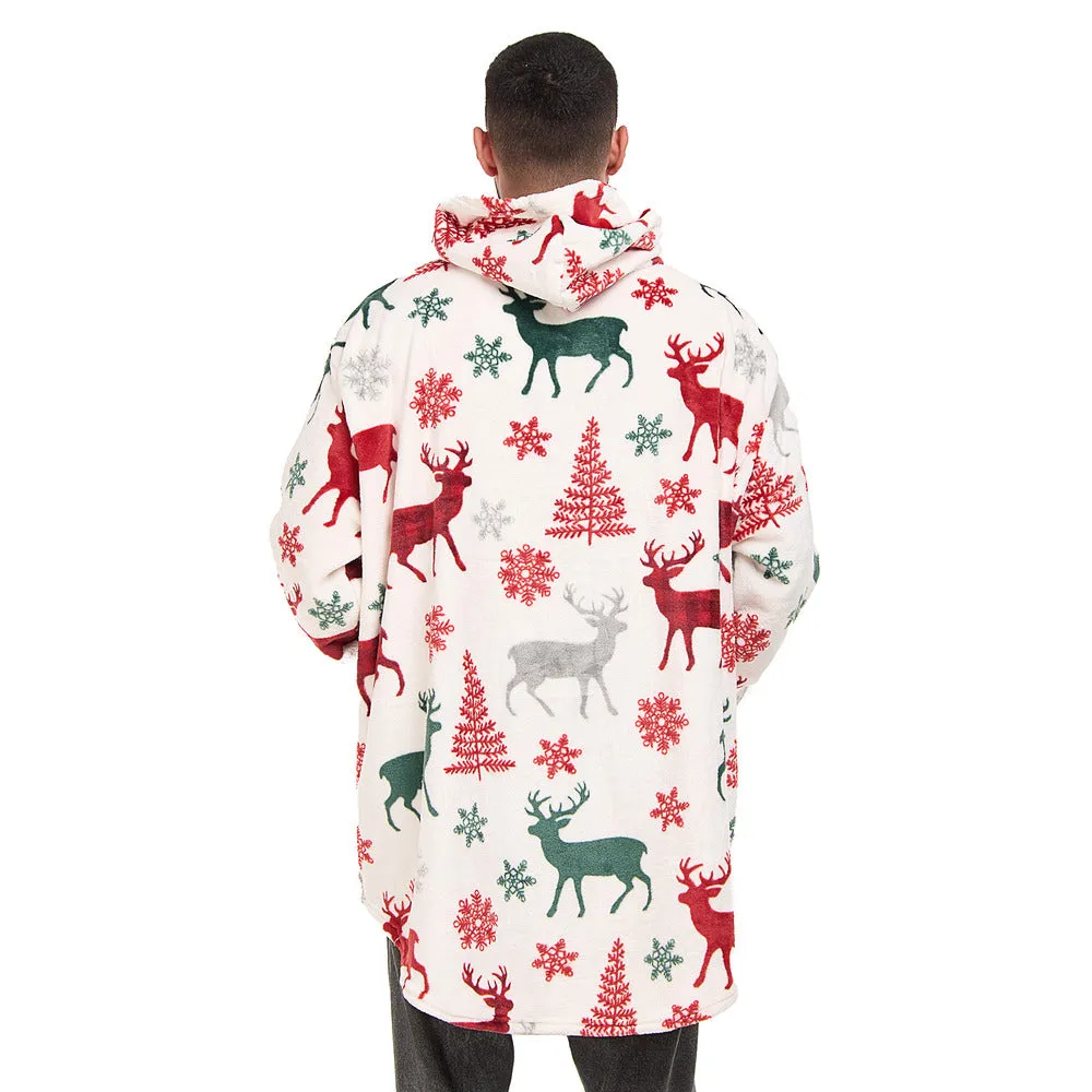 Snuggs Blanket Hoodie White Deer Christmas