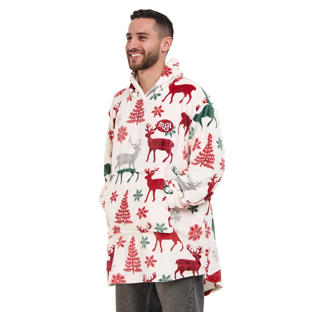 Snuggs Blanket Hoodie White Deer Christmas
