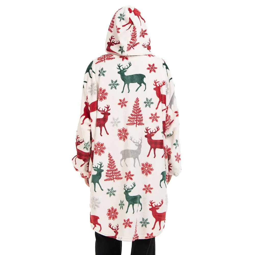 Snuggs Blanket Hoodie White Deer Christmas