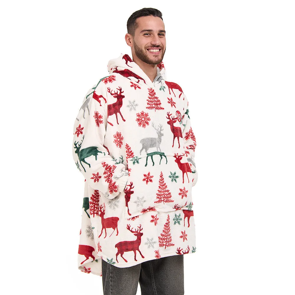 Snuggs Blanket Hoodie White Deer Christmas