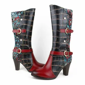 Stunning Embossed Cowhide Knee-High Boots