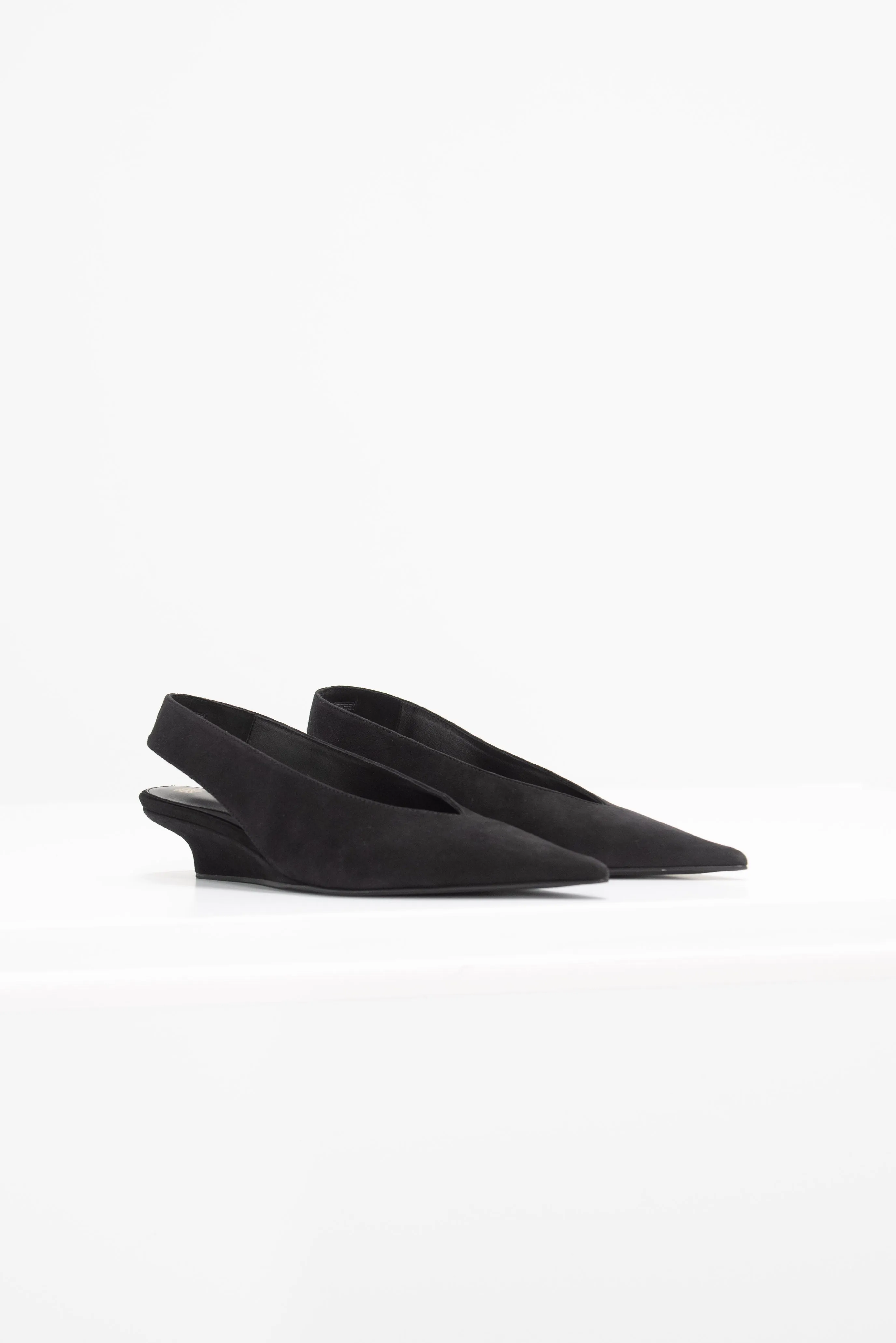 The Suede Wedge-Heel Slingback, Black
