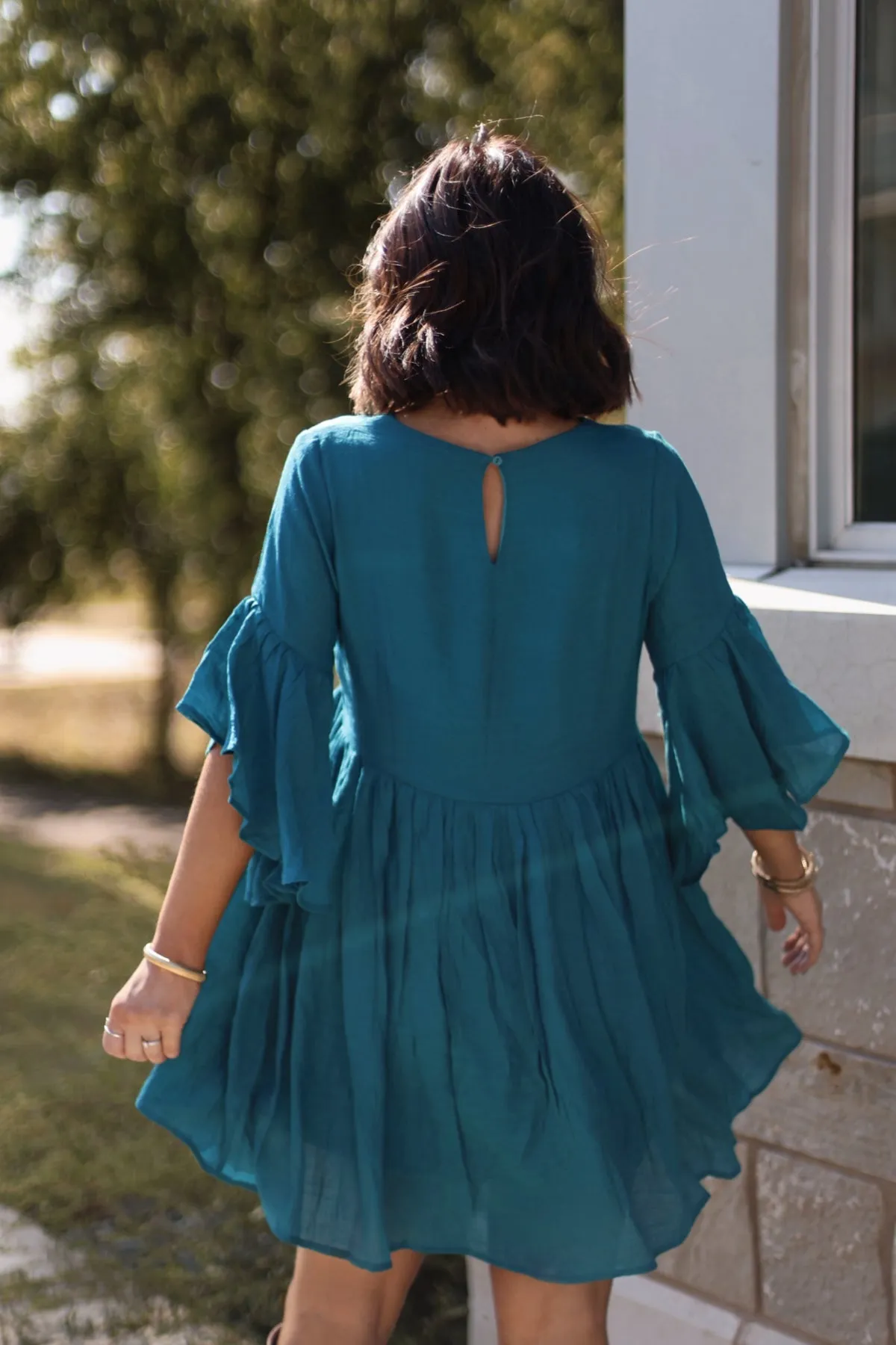 Whimsical Teal Floral Embroidered Mini Dress - FINAL SALE