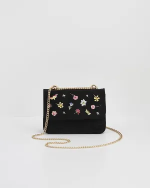 Wolf Garden Ditsy Embroidered Black Velvet Purse