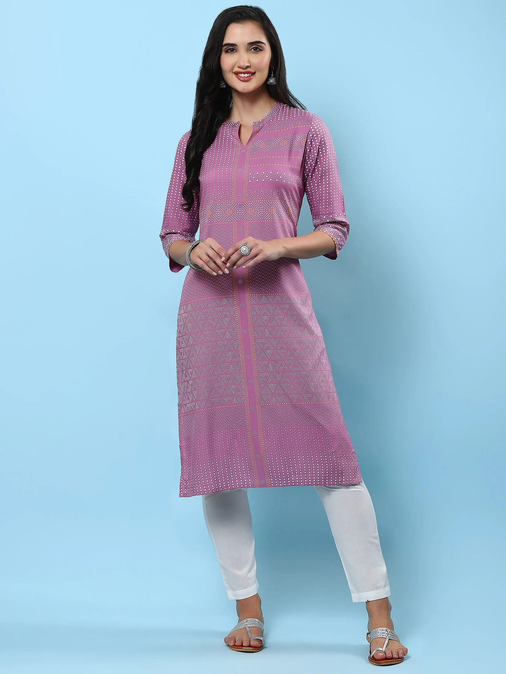 Women Lilac Geometric Printed Kurta