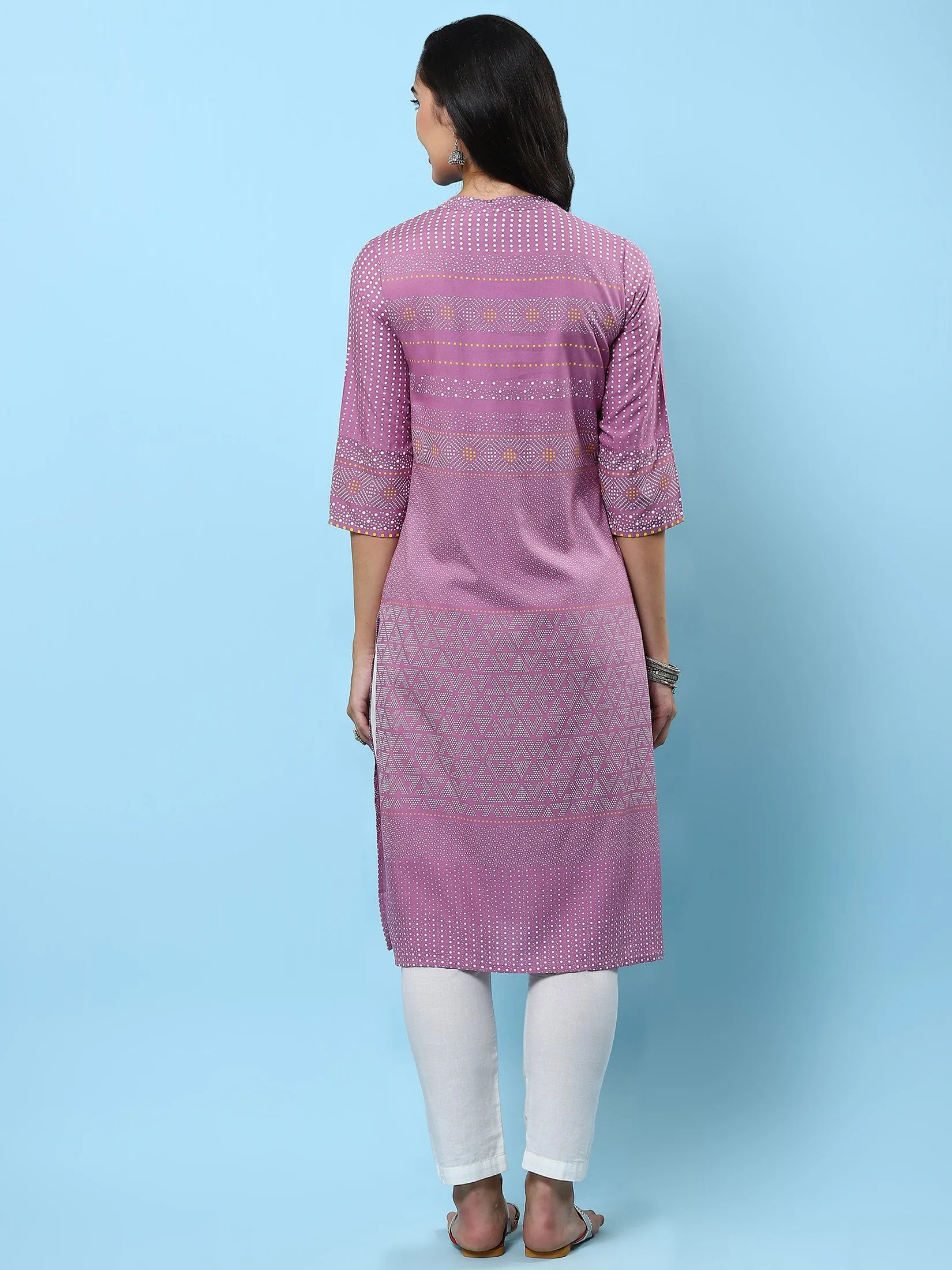 Women Lilac Geometric Printed Kurta