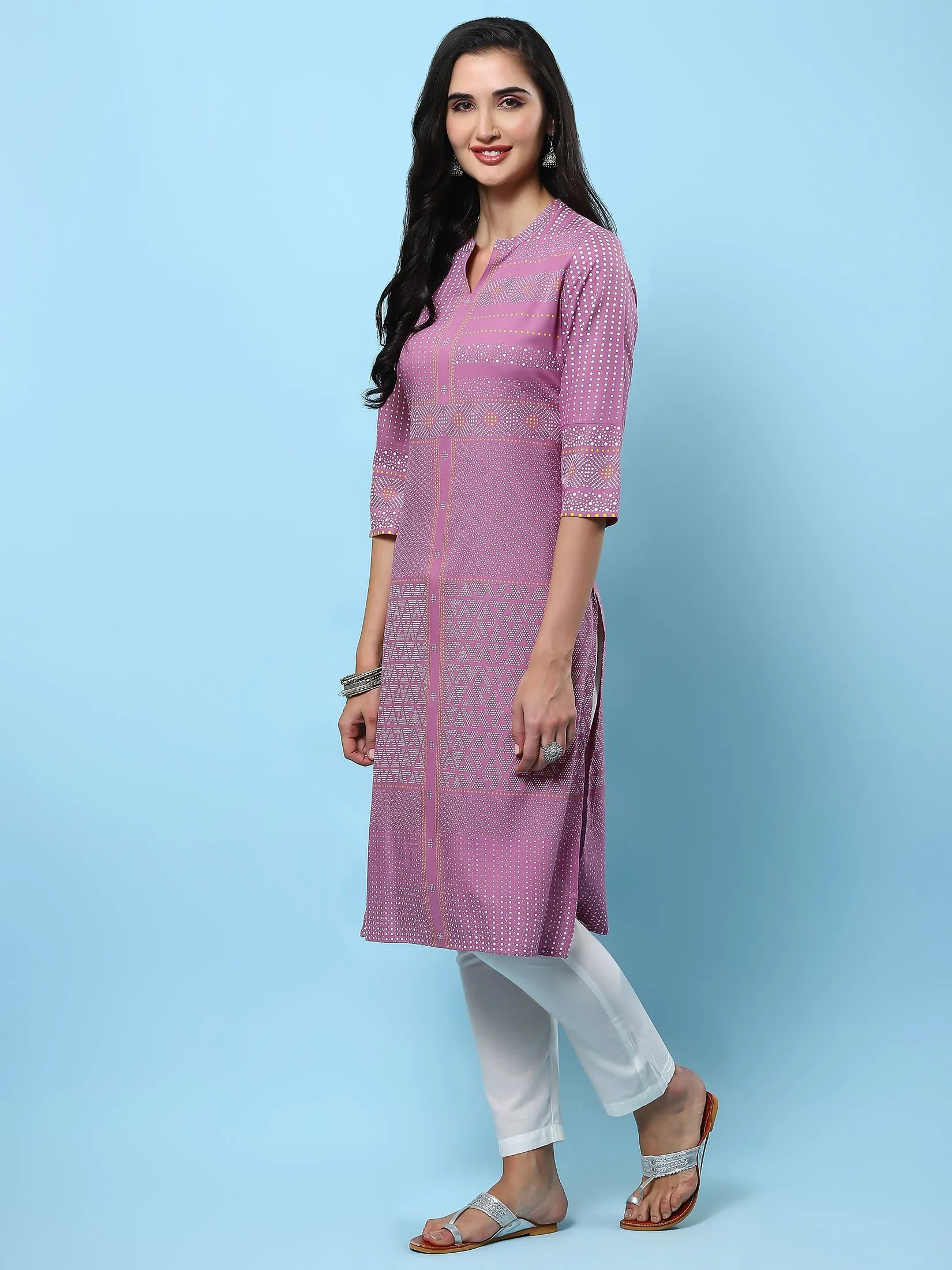 Women Lilac Geometric Printed Kurta
