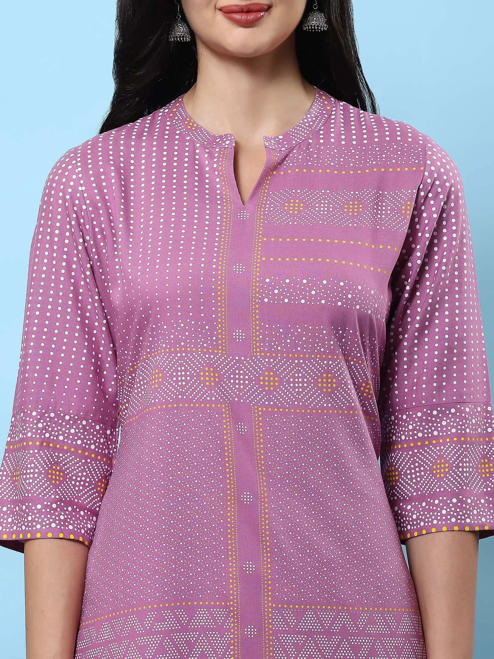 Women Lilac Geometric Printed Kurta
